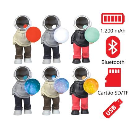 Imagem de Caixa De Som Astronauta Led Bluetooth Caixinha Fm Decoração