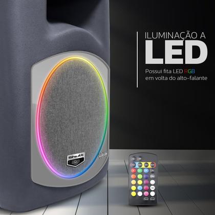 Imagem de Caixa De Som Ativa Shutt Retrô Lounge RGB 480w Woofer Xplode 12 Pol Driver Titânio Bivolt Bluetooth