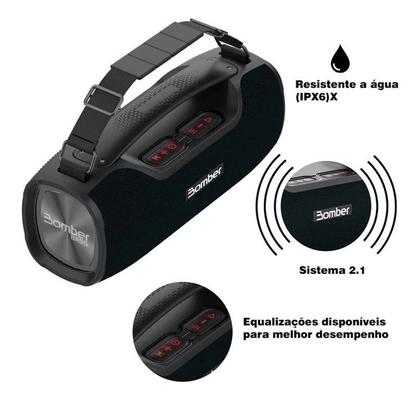 Imagem de caixa de som bluetooth bomber bass 55 watts portatil com alça bateria boa barata original top