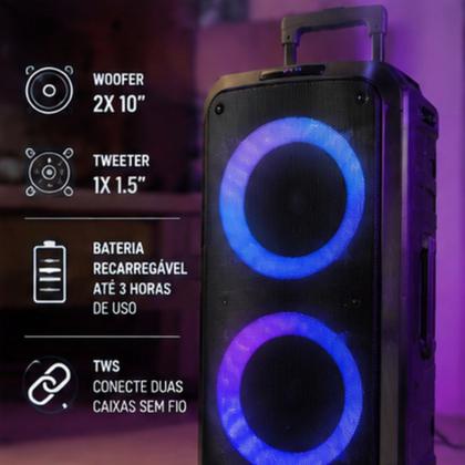 Imagem de Caixa De Som Bluetooth Com Woofer 2x10 Polegadas E Tweeter 1.5 Polegadas