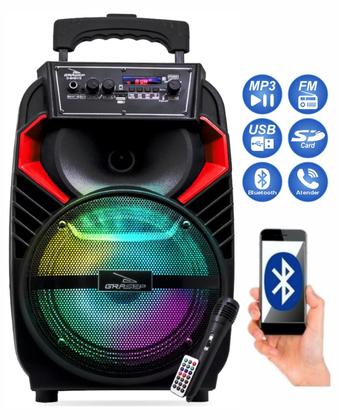 Imagem de Caixa De Som Bluetooth Grasep DBH8115 40W Portátil Com Microfone, Rodinhas, Alça Retrátil E Controle Remoto