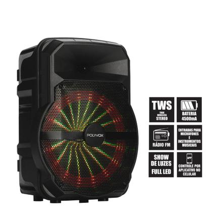Imagem de Caixa de som Bluetooth Portatil Amplificada Polyvox Bluetooth XC-710T 300W com Autonomia de Bateria + Microfone sem fio