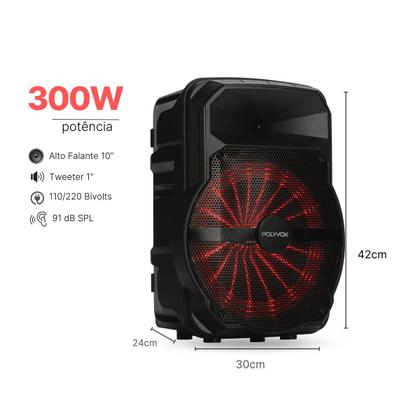 Imagem de Caixa de som Bluetooth Portatil Amplificada Polyvox Bluetooth XC-710T 300W com Autonomia de Bateria + Microfone sem fio