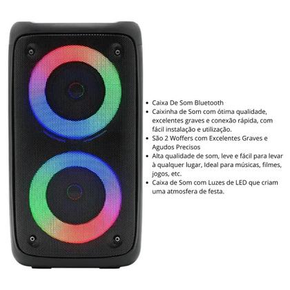 Imagem de Caixa De Som Bluetooth Potente Led RGB Portátil + Microfone