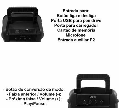 Imagem de Caixa De Som Bluetooth Potente Portátil Led Com Microfone e Suporte Rádio Fm Painel De Controle Entrada Usb Entrada P4 Entrada Auxiliar Yepp