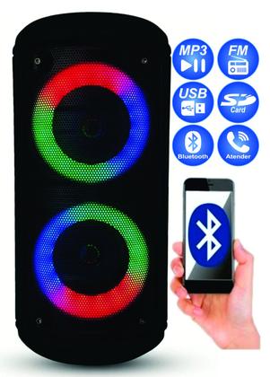 Imagem de Caixa De Som Bluetooth Torre Portátil Potente Ent. Usb Micro SD Rádio Fm TWS Led RGB Excelentes Graves Bateria