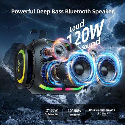Imagem de Caixa de Som Bluetooth ZEALOT ZE01 120W Sem Fio com Graves Potentes para Festa