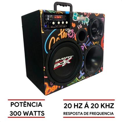Imagem de Caixa de Som Bob Trio Amplificada Subwoofer de 8 Pol 300W Rms 110 220V Bibolt Automático e 12V Com Player Rádio Entrada Para Microfone e Bluetooth