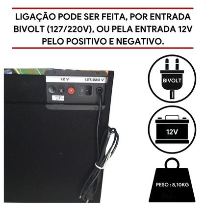 Imagem de Caixa de Som Bob Trio Amplificada Subwoofer de 8 Pol 300W Rms 110 220V Bibolt Automático e 12V Com Player Rádio Entrada Para Microfone e Bluetooth