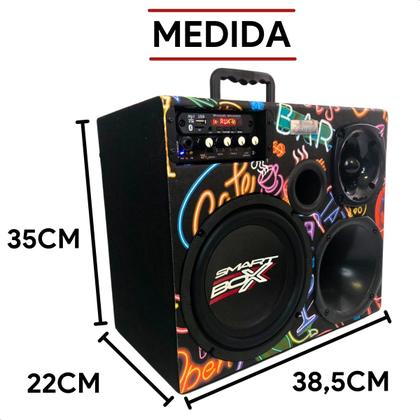 Imagem de Caixa de Som Bob Trio Amplificada Subwoofer de 8 Pol 300W Rms 110 220V Bibolt Automático e 12V Com Player Rádio Entrada Para Microfone e Bluetooth