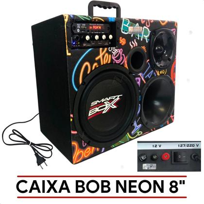 Imagem de Caixa de Som Bob Trio Amplificada Subwoofer de 8 Pol 300W Rms 110 220V Bibolt Automático e 12V Com Player Rádio Entrada Para Microfone e Bluetooth