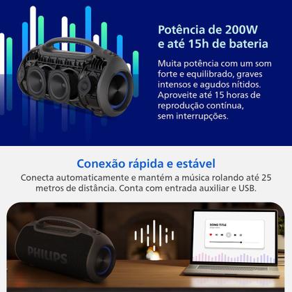 Imagem de Caixa de Som Boombeat, 200W RMS, Bluetooth, TWS TAX400B Philips