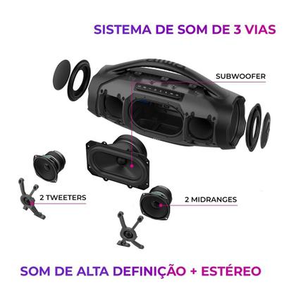 Imagem de Caixa de Som Boombox Plus AIWA 200W Bluetooth 30H IP66 USB Preta BBS-01-B Bivolt