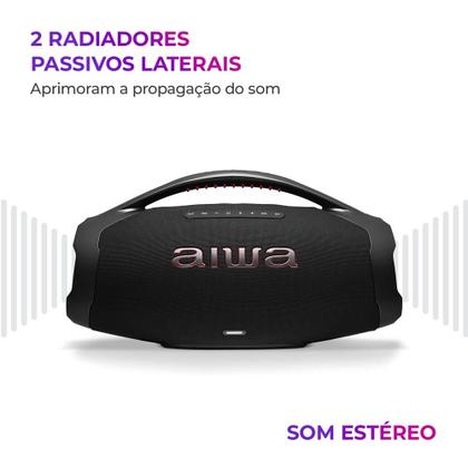 Imagem de Caixa de Som Boombox Plus AIWA 200W Bluetooth 30H IP66 USB Preta BBS-01-B Bivolt