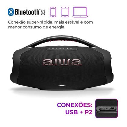 Imagem de Caixa de Som Boombox Plus AIWA 200W Bluetooth 30H IP66 USB Preta BBS-01-B Bivolt