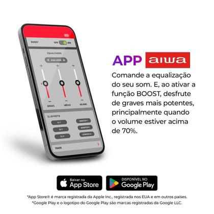 Imagem de Caixa de Som Boombox Plus AIWA 200W Bluetooth 30H IP66 USB Preta BBS-01-B Bivolt