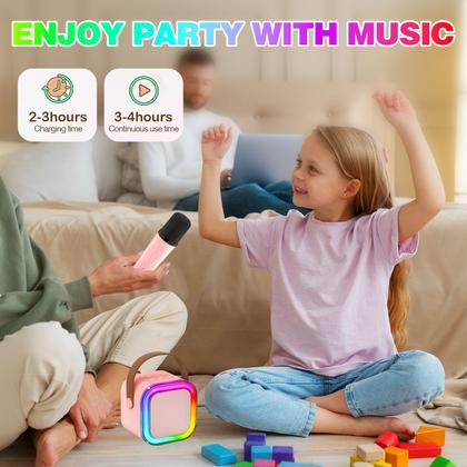 Imagem de Caixa de Som com Microfone Sem Fio Bluetooth Karaokê Rosa