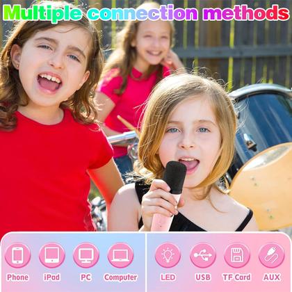 Imagem de Caixa de Som com Microfone Sem Fio Bluetooth Karaokê Rosa