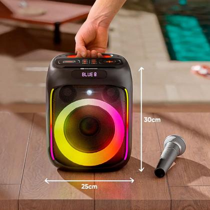 Imagem de Caixa de Som Média Bluetooth Rádio FM TWS Goldentec GT Cube Leve Portátil LED sincronizado com a música Preto