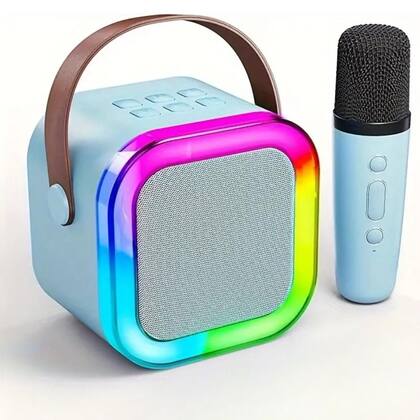 Imagem de Caixa De Som Mini Karaokê  Microfone Alto-falante Luzes RGB Portátil Caixa De Som