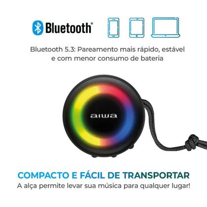 Imagem de Caixa de som mini Speaker Aiwa Bluetooth Luzes Multicores SP-02 10W BT 16H IP65 RGB USB TWS bivolt