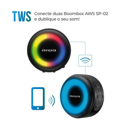 Imagem de Caixa de som mini Speaker Aiwa Bluetooth Luzes Multicores SP-02 10W BT 16H IP65 RGB USB TWS bivolt