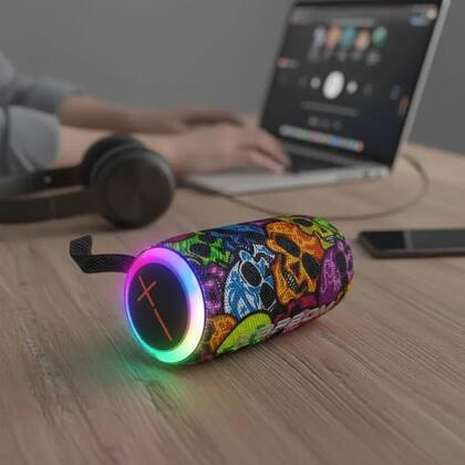 Imagem de Caixa de Som Portátil Bluetooth 14W Potente Rádio FM Leds Interativo