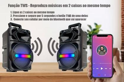 Imagem de Caixa de Som Portátil Bluetooth 15W Som Potente com Karaokê e Microfone