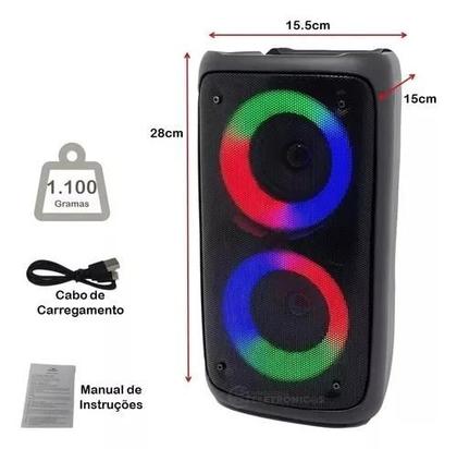 Imagem de Caixa de som portátil bluetooth grande com led RGB luzes Pendrive Usb Cartão Sd Rádio Fm Auxiliar P2 Potente