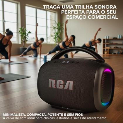 Imagem de Caixa de Som Portátil Boombox RCA Bluetooth 120W Graves Potentes IPX5 Luzes LED RGB FR213