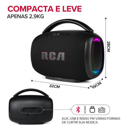 Imagem de Caixa de Som Portátil Boombox RCA Bluetooth 120W Graves Potentes IPX5 Luzes LED RGB FR213