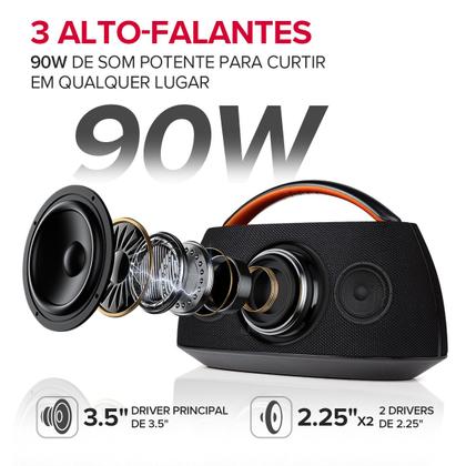 Imagem de Caixa de Som Portátil Boombox RCA Bluetooth 90W IPX5 Luzes LED RGB Potente Design Minimalista Elegante FR316