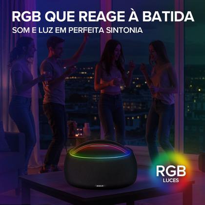 Imagem de Caixa de Som Portátil Boombox RCA Bluetooth 90W IPX5 Luzes LED RGB Potente Design Minimalista Elegante FR316