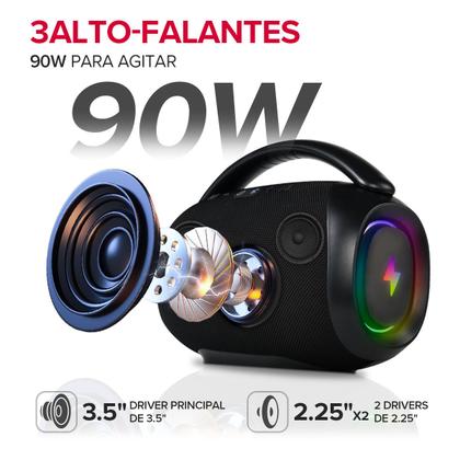Imagem de Caixa de Som Portátil Boombox RCA Bluetooth 90W IPX5 Luzes LED RGB Potente FR213 Mini