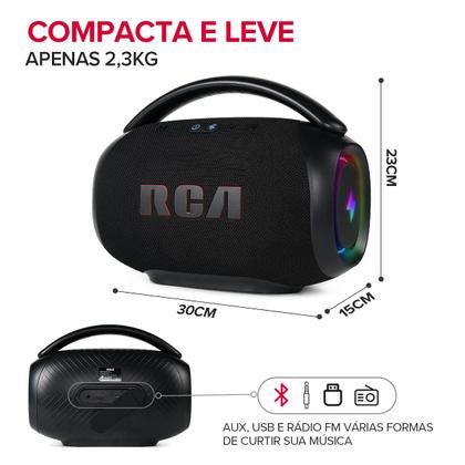 Imagem de Caixa de Som Portátil Boombox RCA Bluetooth 90W IPX5 Luzes LED RGB Potente FR213 Mini