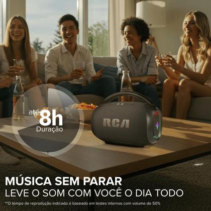 Imagem de Caixa de Som Portátil Boombox RCA Bluetooth 90W IPX5 Luzes LED RGB Potente FR213 Mini