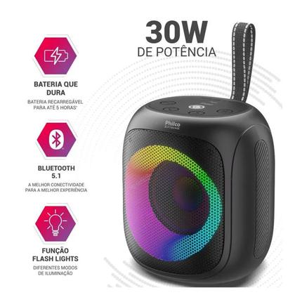 Imagem de Caixa de Som Portátil Speaker Philco PBS30 Flash Lights Bluetooth V5.1 30W
