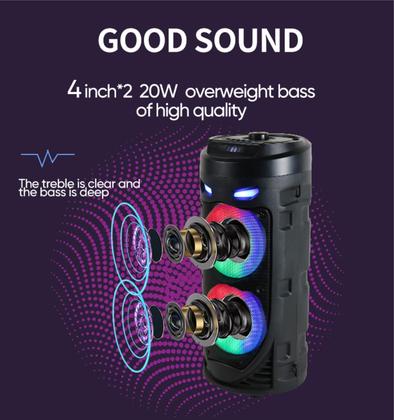 Imagem de Caixa De Som Portátil Torre Bluetooth Rádio Fm Mp3 Pen Drive Usb Sd Microfone Controle Bateria Led Rgb Grasep