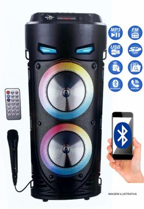 Imagem de Caixa De Som Portátil Torre Bluetooth Rádio Fm Mp3 Pen Drive Usb Sd Microfone Controle Bateria Led Rgb Grasep