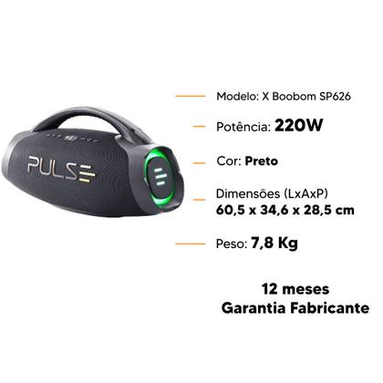 Imagem de Caixa de Som Pulse X Boombox SP626 Bluetooth/Aux/Tws IPX6 - 220W