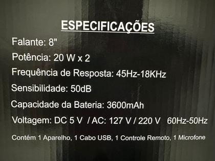 Imagem de Caixa de som recarregável 20w x2 3600mah