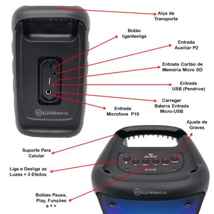 Imagem de Caixa De Som Receptor Multi-Funções Colorido Bluetooth Conexão Para Microfone Potência 10W D4139