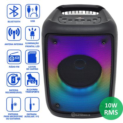 Imagem de Caixa De Som Receptor Multi-Funções Colorido Bluetooth Conexão Para Microfone Potência 10W D4139