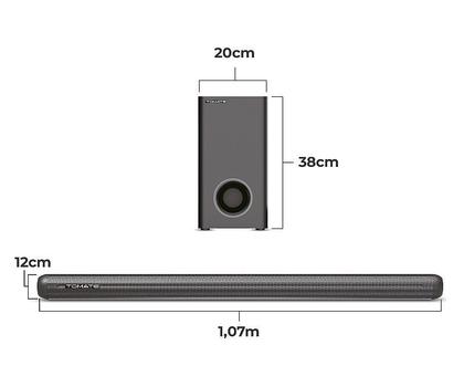 Imagem de Caixa de Som Soundbar com Subwoofer Bluetooth 180W Tomate MTS-2037 - Experiência de Cinema em Casa