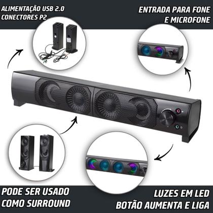 Imagem de Caixa de som Soundbar e Subwoofer para PC e Notebook Multimídia smart 12W Usb P2 com Led