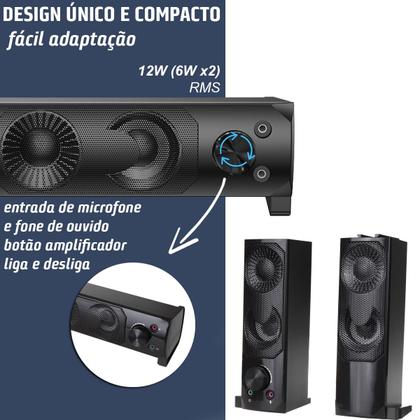 Imagem de Caixa de som Soundbar e Subwoofer para PC e Notebook Multimídia smart 12W Usb P2 com Led