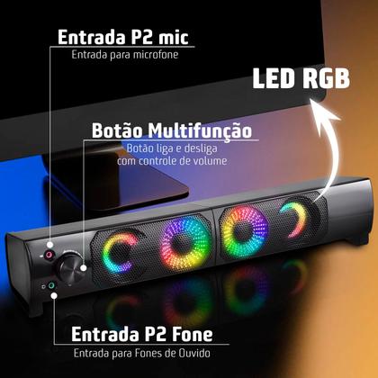 Imagem de Caixa de som Soundbar e Subwoofer para PC e Notebook Multimídia smart 12W Usb P2 com Led