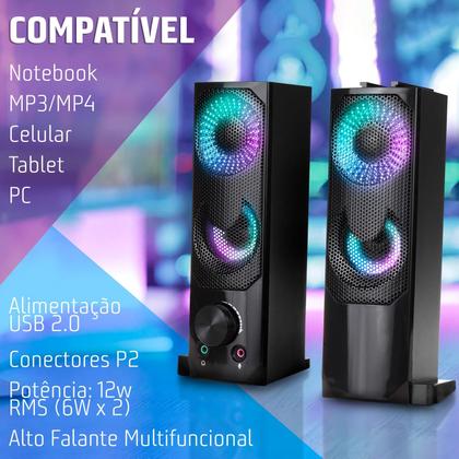 Imagem de Caixa de som Soundbar e Subwoofer para PC e Notebook Multimídia smart 12W Usb P2 com Led