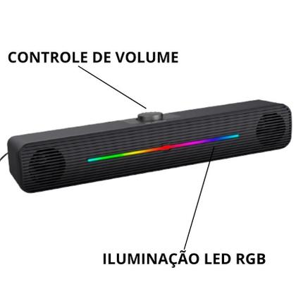 Imagem de Caixa de som soundbar led rgb 2.0 p2 usb 6w rms para computador, tv, notebook - c3tech