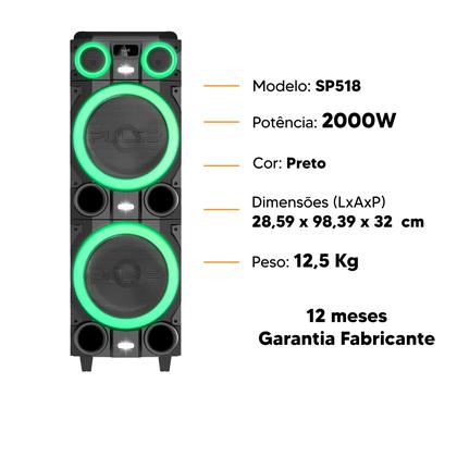 Imagem de Caixa de Som Torre Pulse SP518 Double 10 TWS Bluetooth-2000W